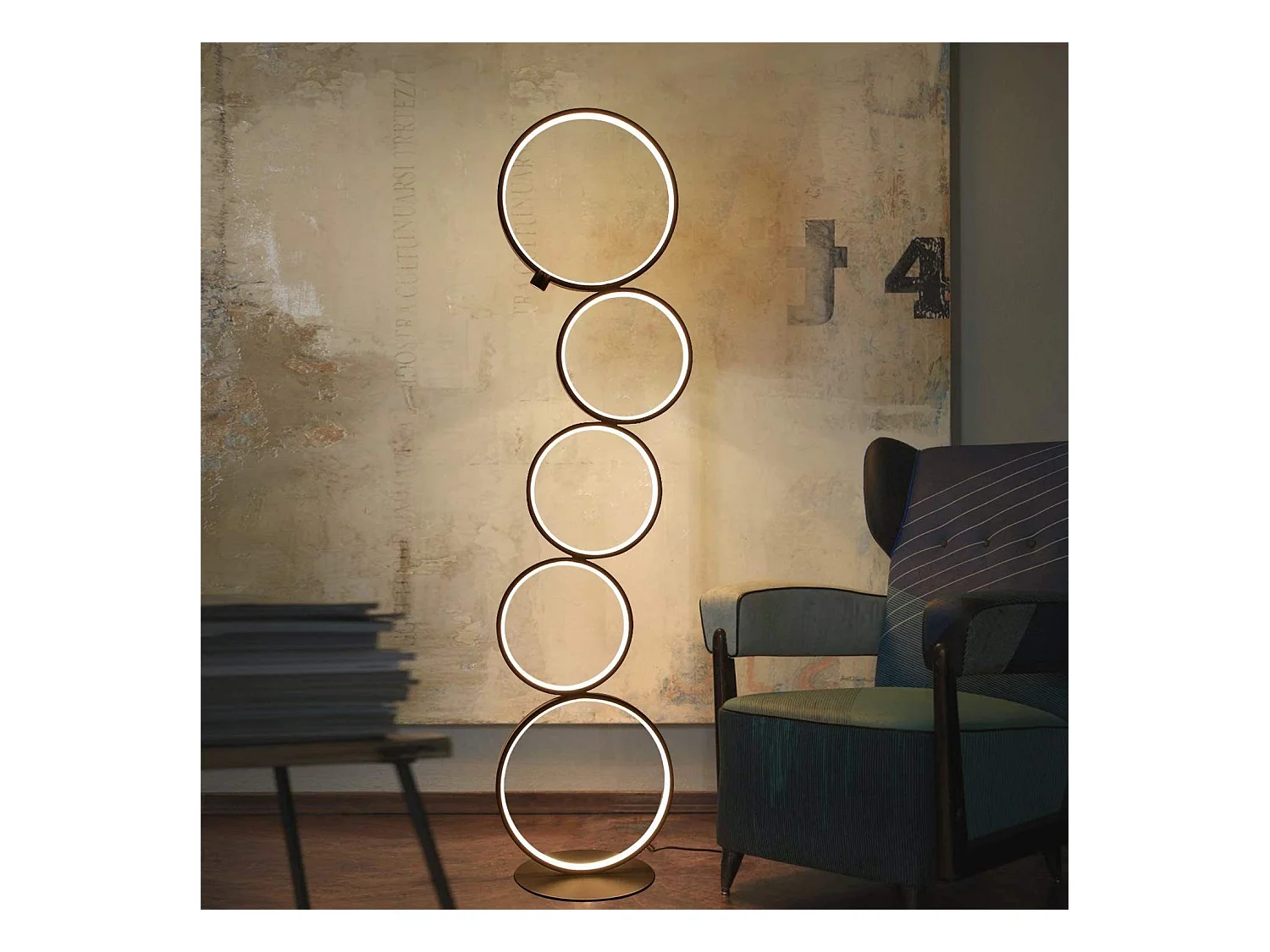 NETTLIFE Lampadaire Moderne LED Dimmable 32W Touch Switch Lampadaire Blanc Chaud 3000K Aluminium 5-flamme Anneau Noir Lampadaire