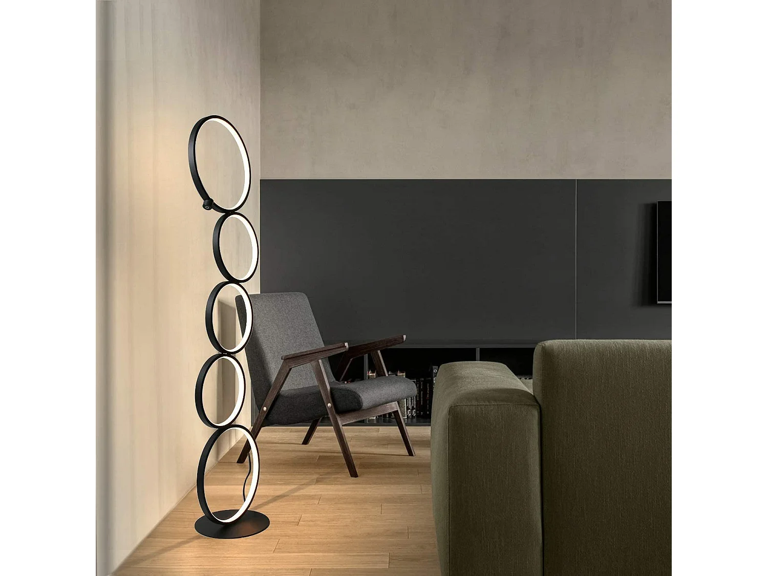 NETTLIFE moderne LED - lamp met dimm - functie, 32W, met touch - schakelaar, warme witte (3000K) aluminium lamp, 5 - vlammen, zwarte ring, lamp.