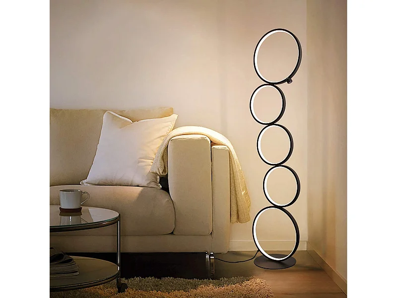 NETTLIFE moderne LED - lamp met dimm - functie, 32W, met touch - schakelaar, warme witte (3000K) aluminium lamp, 5 - vlammen, zwarte ring, lamp.