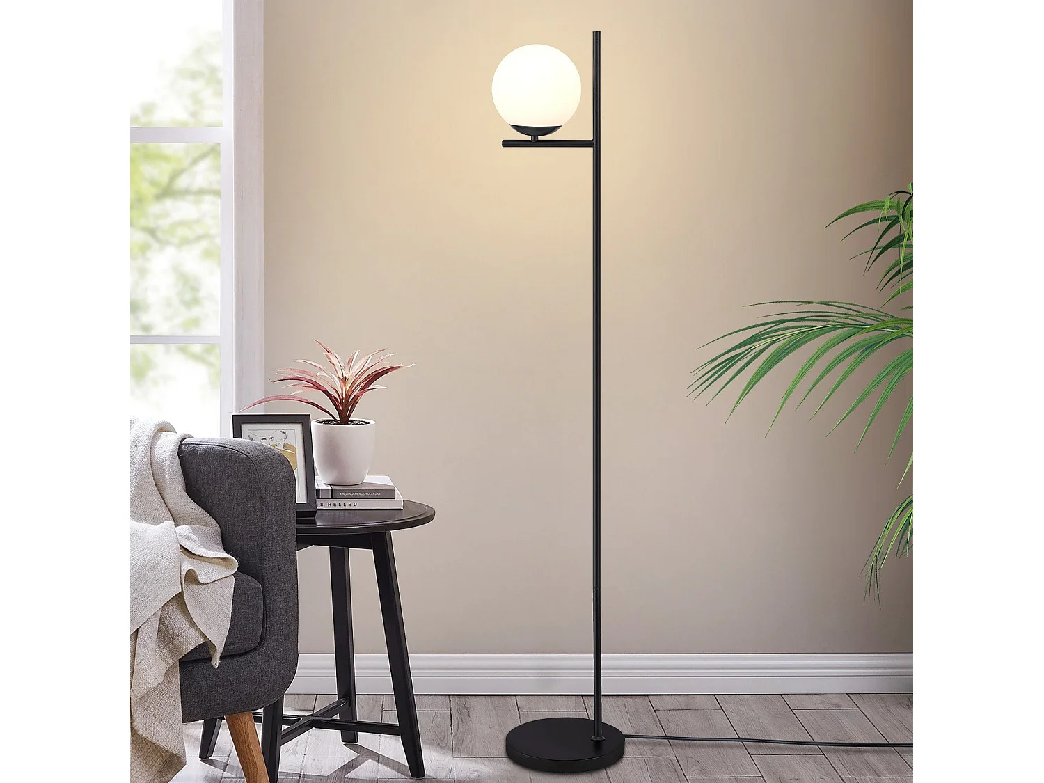 NETTLIFE Industriële Lamp - Moderne Zwart met Witte Metaaldesign Voetschakelaar, Glas E27 Vintage Lamp, Kabel 2M.