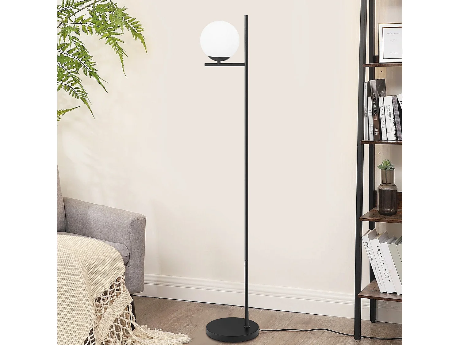 NETTLIFE Industriële Lamp - Moderne Zwart met Witte Metaaldesign Voetschakelaar, Glas E27 Vintage Lamp, Kabel 2M.