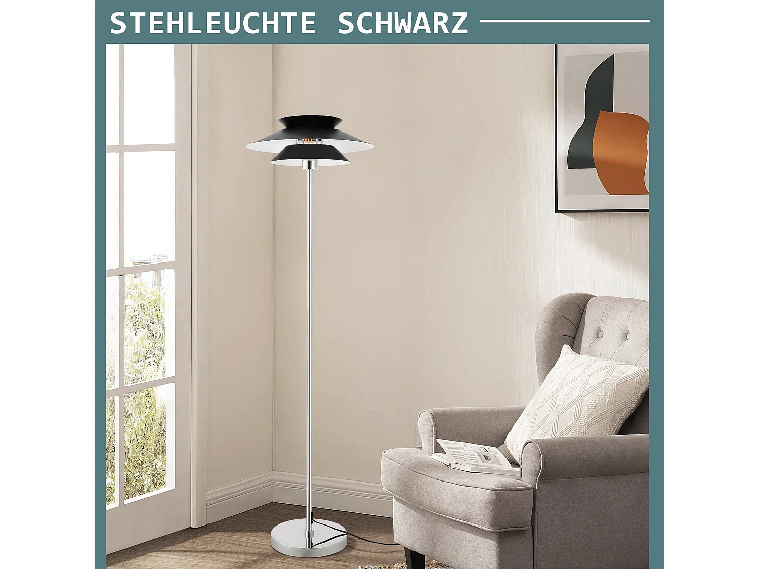 NETTLIFE Nowoczesna czarna lampa podłogowa do salonu E27 1 płomień z włącznikiem nożnym Vintage Metal Industrial Design Wysokość 145CM