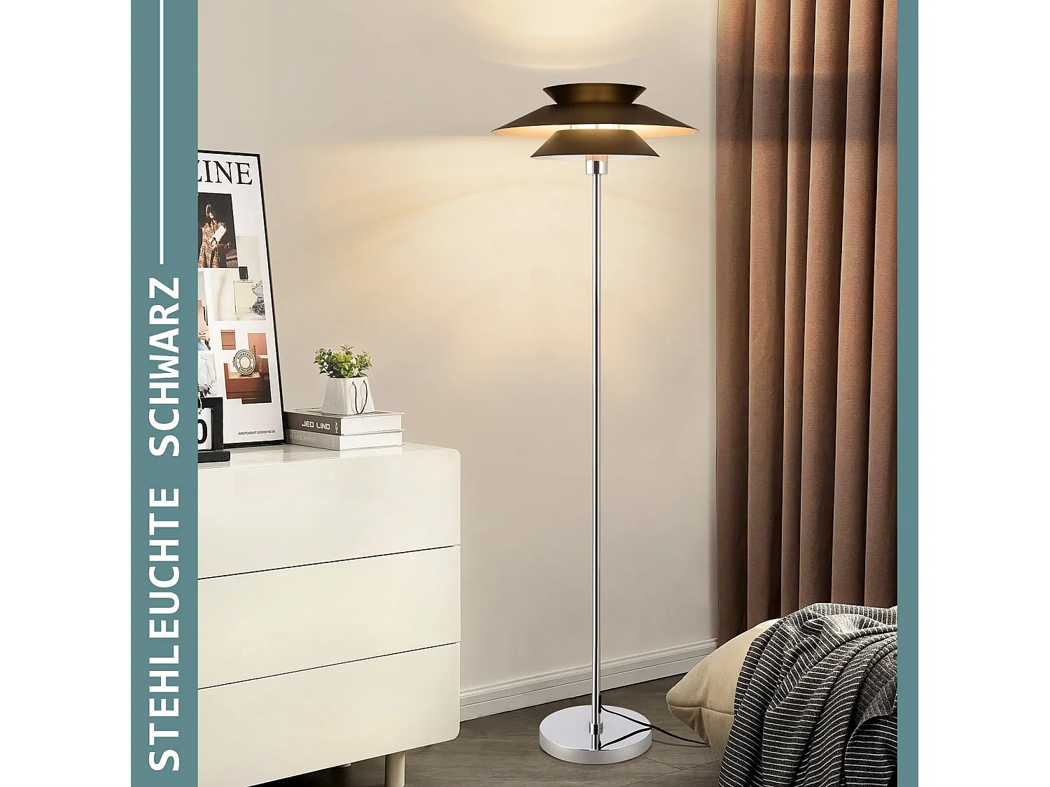 NETTLIFE Nowoczesna czarna lampa podłogowa do salonu E27 1 płomień z włącznikiem nożnym Vintage Metal Industrial Design Wysokość 145CM