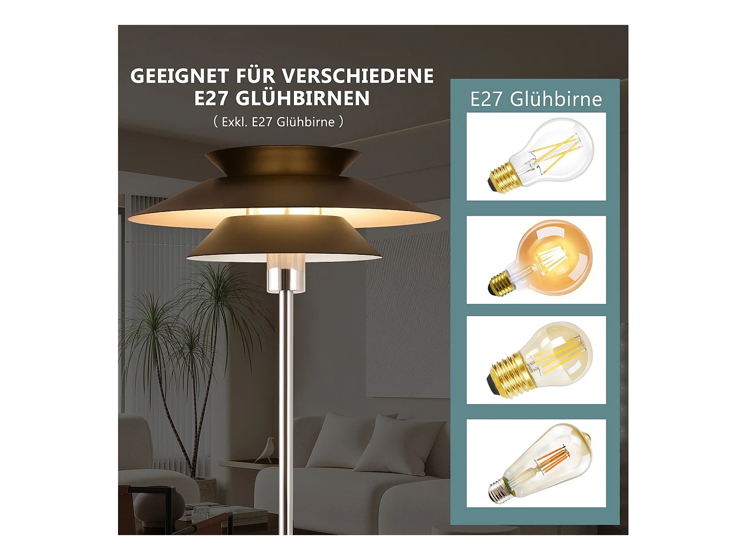 NETTLIFE Lampadaire Salon Noir Moderne E27 1 flamme avec interrupteur à pied Vintage Métal Design Industriel Hauteur 145CM