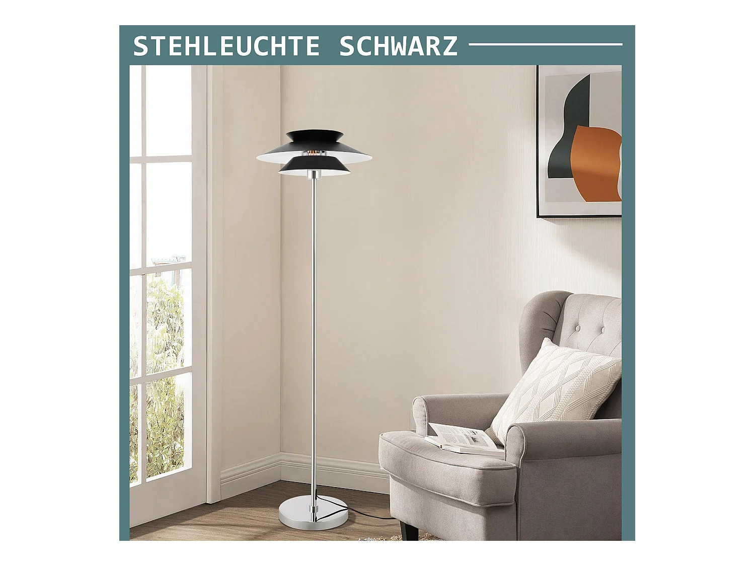 NETTLIFE Lampadaire Salon Noir Moderne E27 1 flamme avec interrupteur à pied Vintage Métal Design Industriel Hauteur 145CM