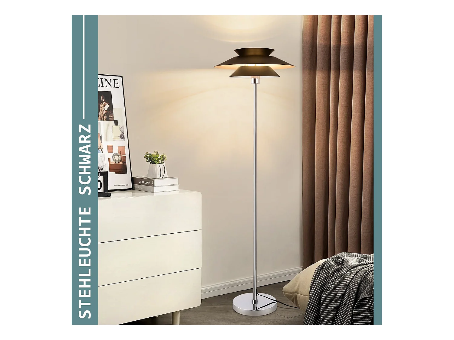 NETTLIFE Lampadaire Salon Noir Moderne E27 1 flamme avec interrupteur à pied Vintage Métal Design Industriel Hauteur 145CM