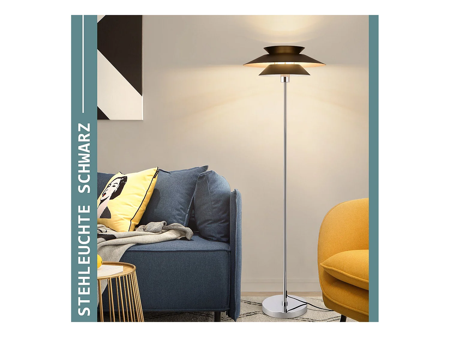 NETTLIFE Lampadaire Salon Noir Moderne E27 1 flamme avec interrupteur à pied Vintage Métal Design Industriel Hauteur 145CM