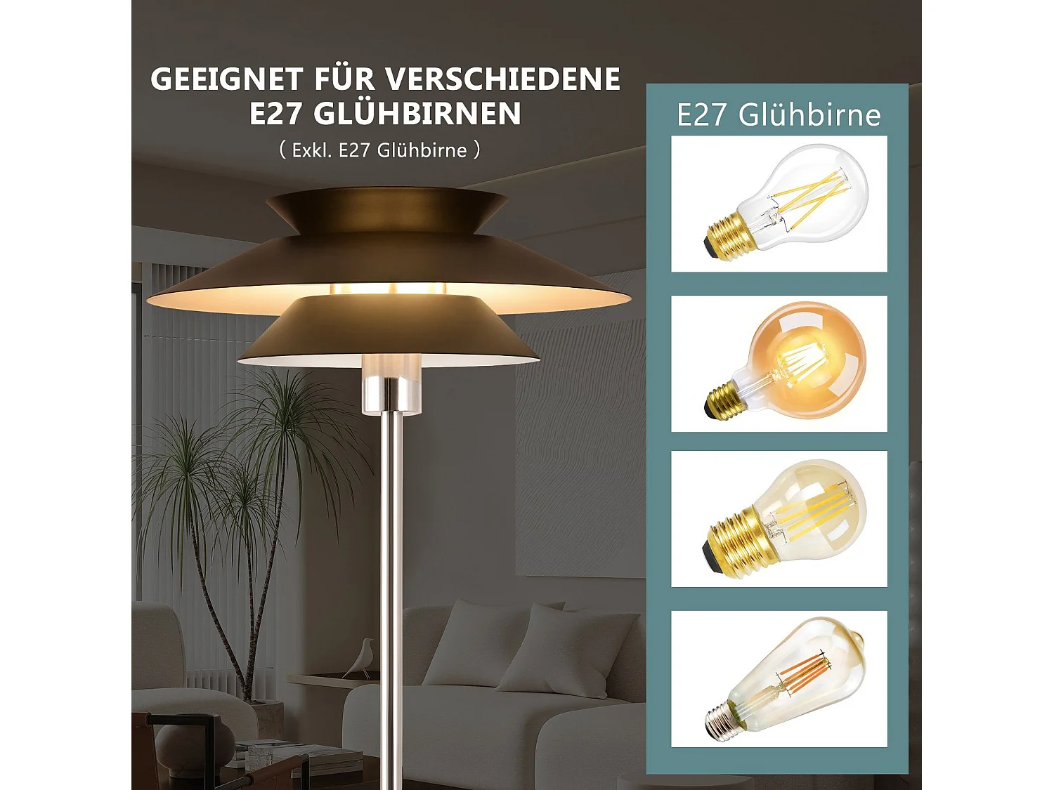 NETTLIFE moderne salonlamp zwart, 1 - vlammetje E27 met voetschakelaar, vintage industrieel metaaldesign, hoogte 145 cm.
