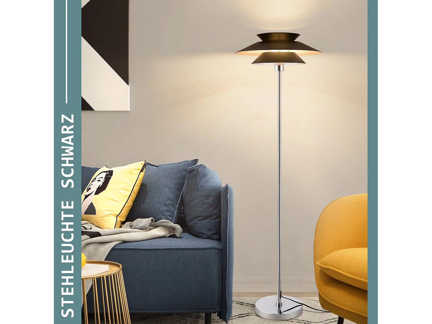 NETTLIFE moderne salonlamp zwart, 1 - vlammetje E27 met voetschakelaar, vintage industrieel metaaldesign, hoogte 145 cm.