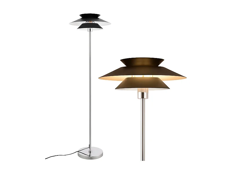 NETTLIFE Lampadaire Salon Noir Moderne E27 1 flamme avec interrupteur à pied Vintage Métal Design Industriel Hauteur 145CM