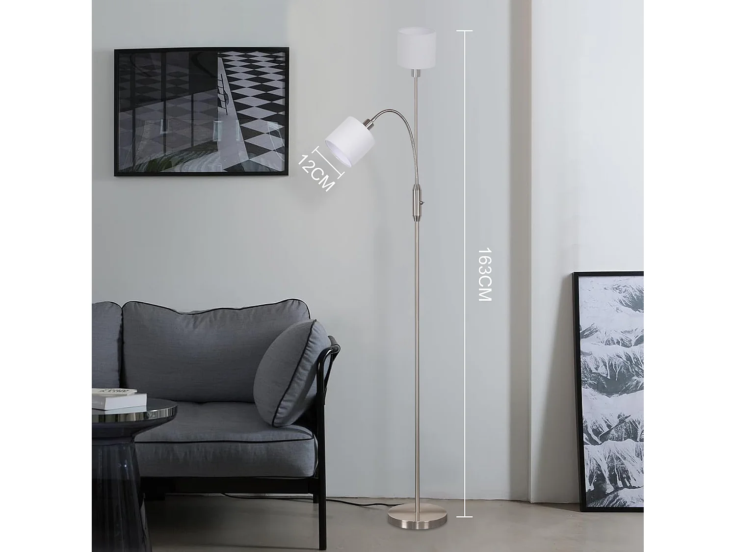 NETTLIFE Lámpara de pie 1 Llama Sala de Estar - E14 Pantalla de rotación de 360 ​​​​° Vintage  Industrial Boho Pasillo Dormitorio sin Bombillas