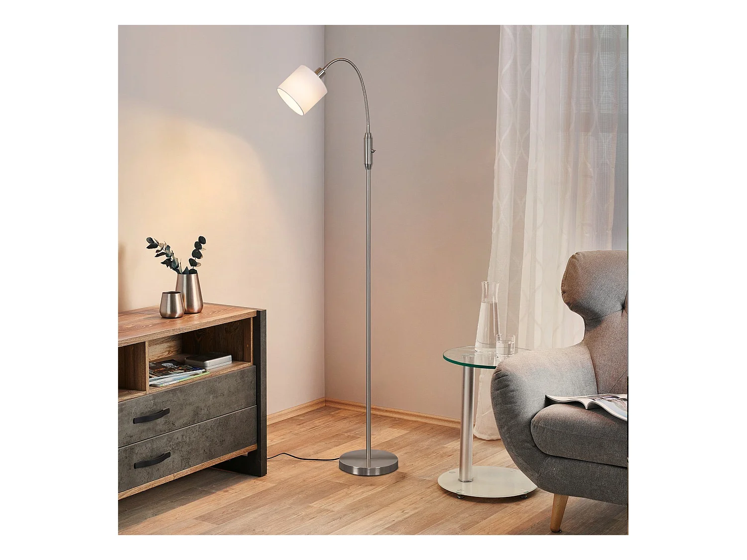 NETTLIFE Lampadaire 1 flamme Salon Liseuse - E14  Vintage Rotation 360° Abat-jour Boho Industriel Lampe sur pied Couloir Chambre Sans ampoules