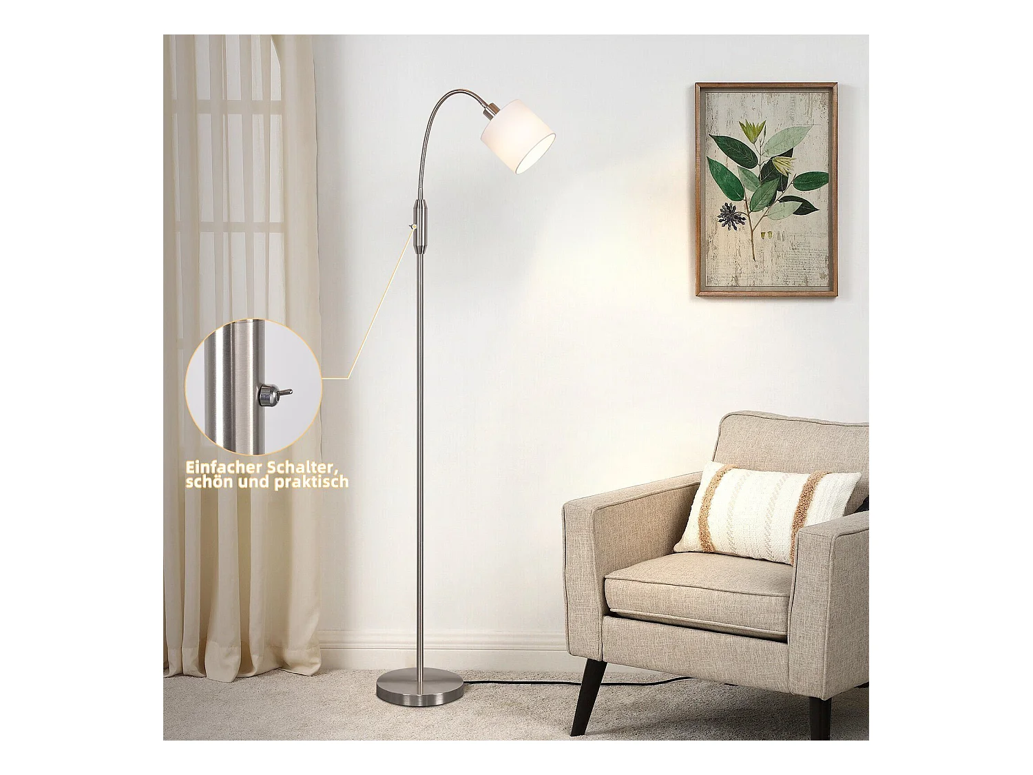 NETTLIFE Stehleuchte 1-Flammig Wohnzimmer Leseleuchte - E14 Vintage 360° Drehung Lampenschirm Boho Industrial Stehlampe Flur Schlafzimmer Ohne Leuchtmittel