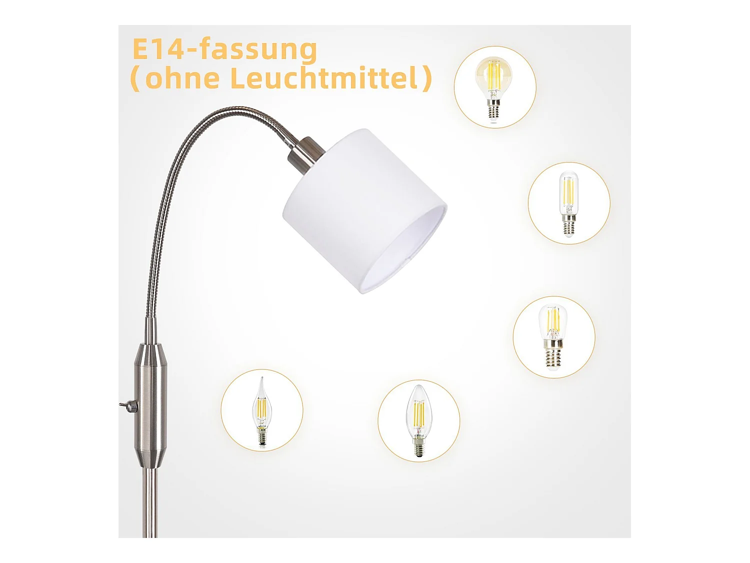 NETTLIFE Stehleuchte 1-Flammig Wohnzimmer Leseleuchte - E14 Vintage 360° Drehung Lampenschirm Boho Industrial Stehlampe Flur Schlafzimmer Ohne Leuchtmittel