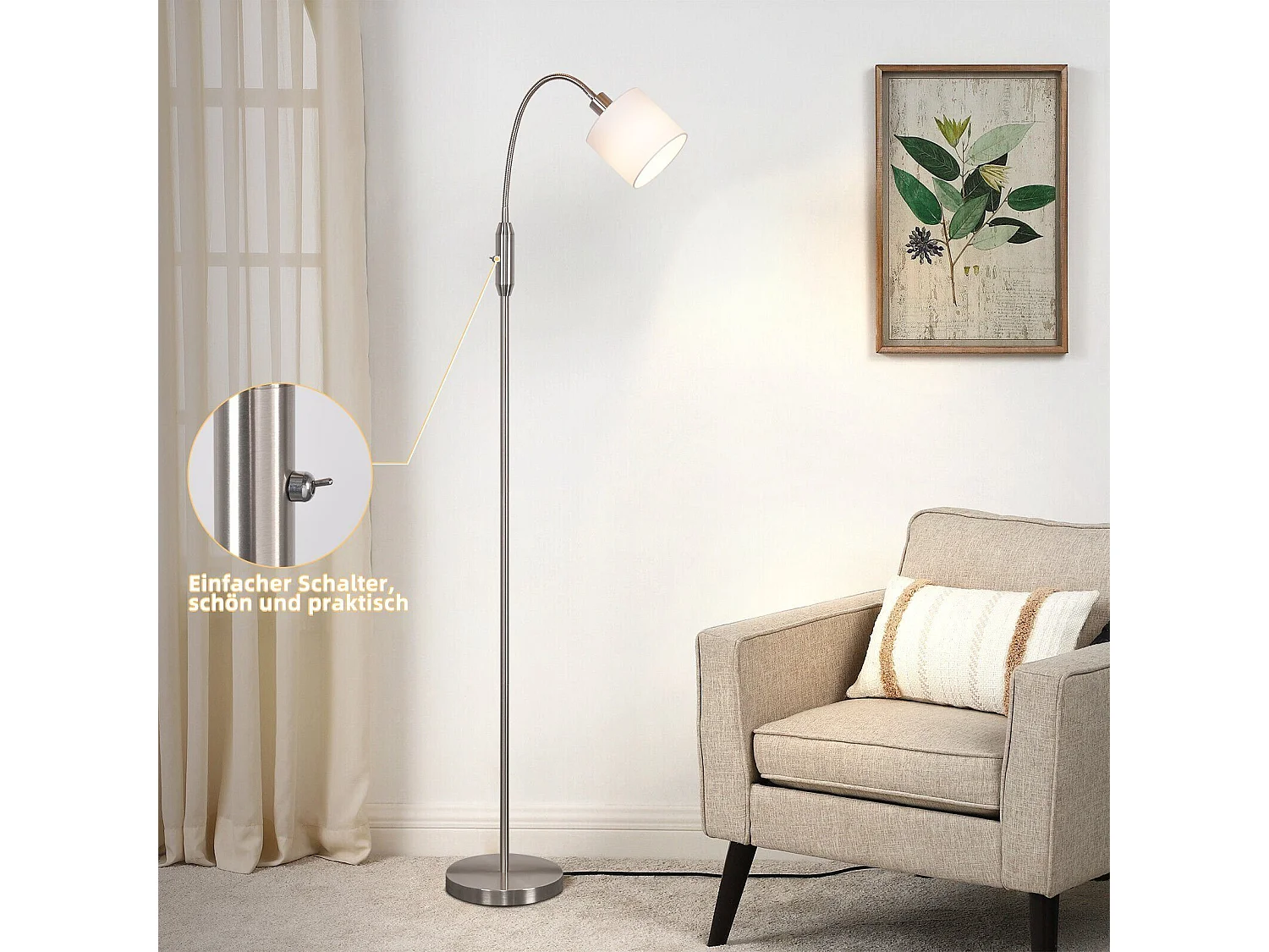 NETTLIFE Stehleuchte 1-Flammig Wohnzimmer Leseleuchte - E14 Vintage 360° Drehung Lampenschirm Boho Industrial Stehlampe Flur Schlafzimmer Ohne Leuchtmittel