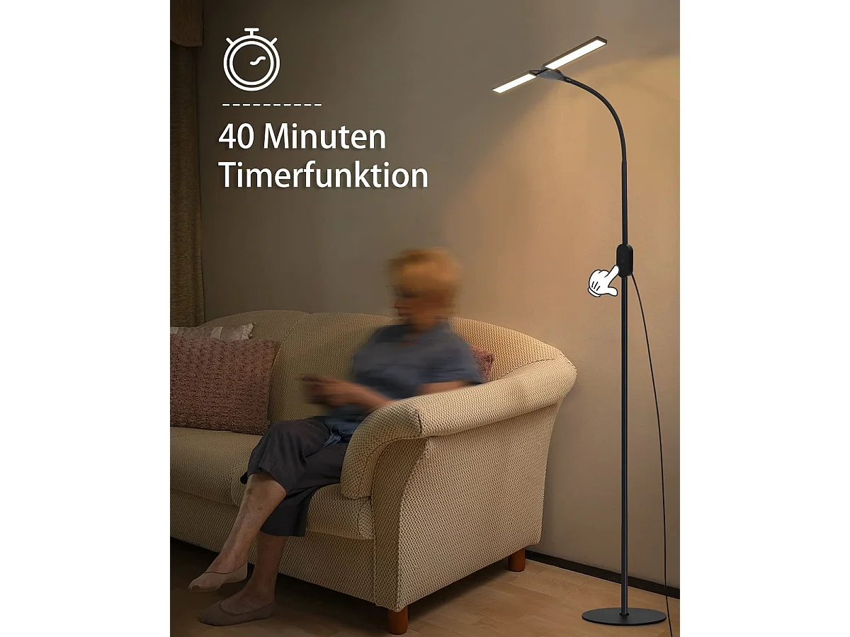 NETTLIFE Lampadaire LED  dimmable - Lampadaire de Salon Noir 158 cm Lampadaire Tactile Moderne 9 W avec minuterie et Fonction mémoire Lampadaire
