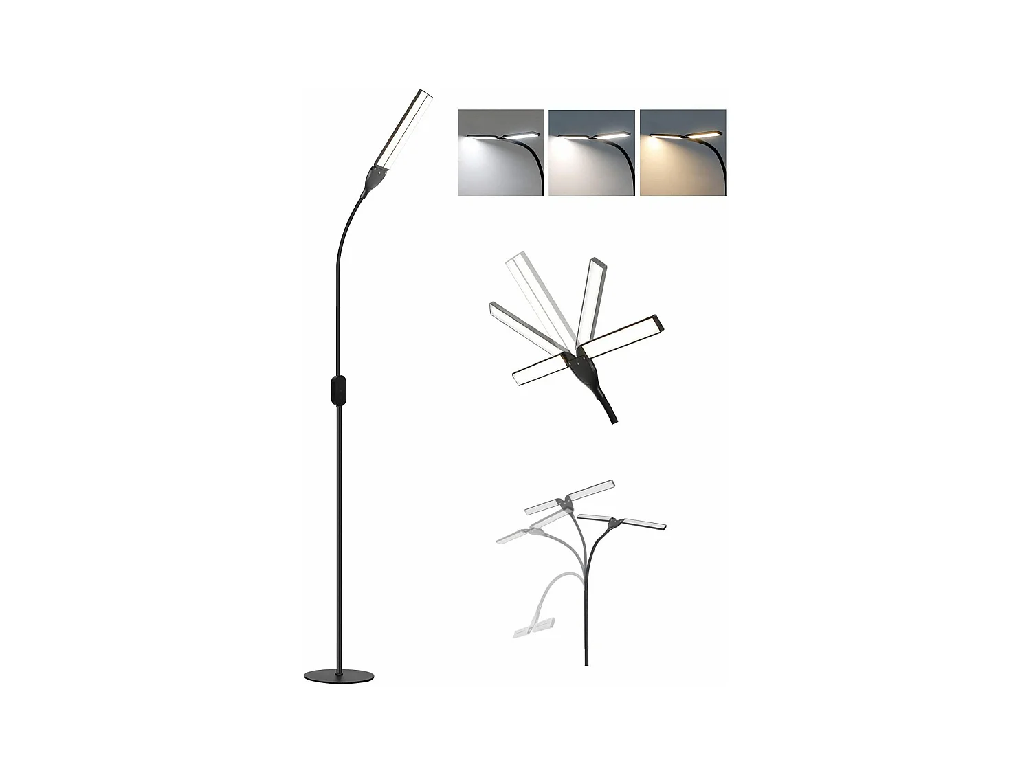 NETTLIFE Lampadaire LED  dimmable - Lampadaire de Salon Noir 158 cm Lampadaire Tactile Moderne 9 W avec minuterie et Fonction mémoire Lampadaire