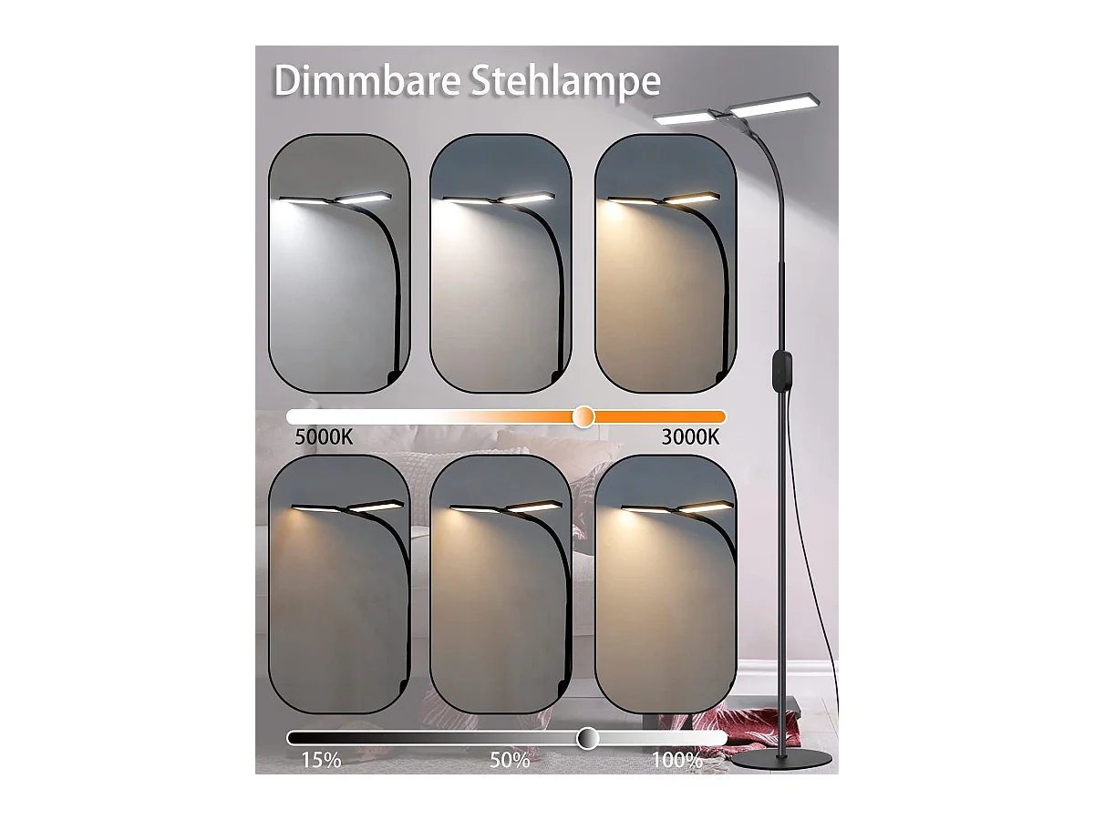 NETTLIFE Dimmbare LED - Lamp, Zwart Salonlamp 158 cm, moderne aanraakbare 9 W - Lamp met timer en herinneringsfunctie.