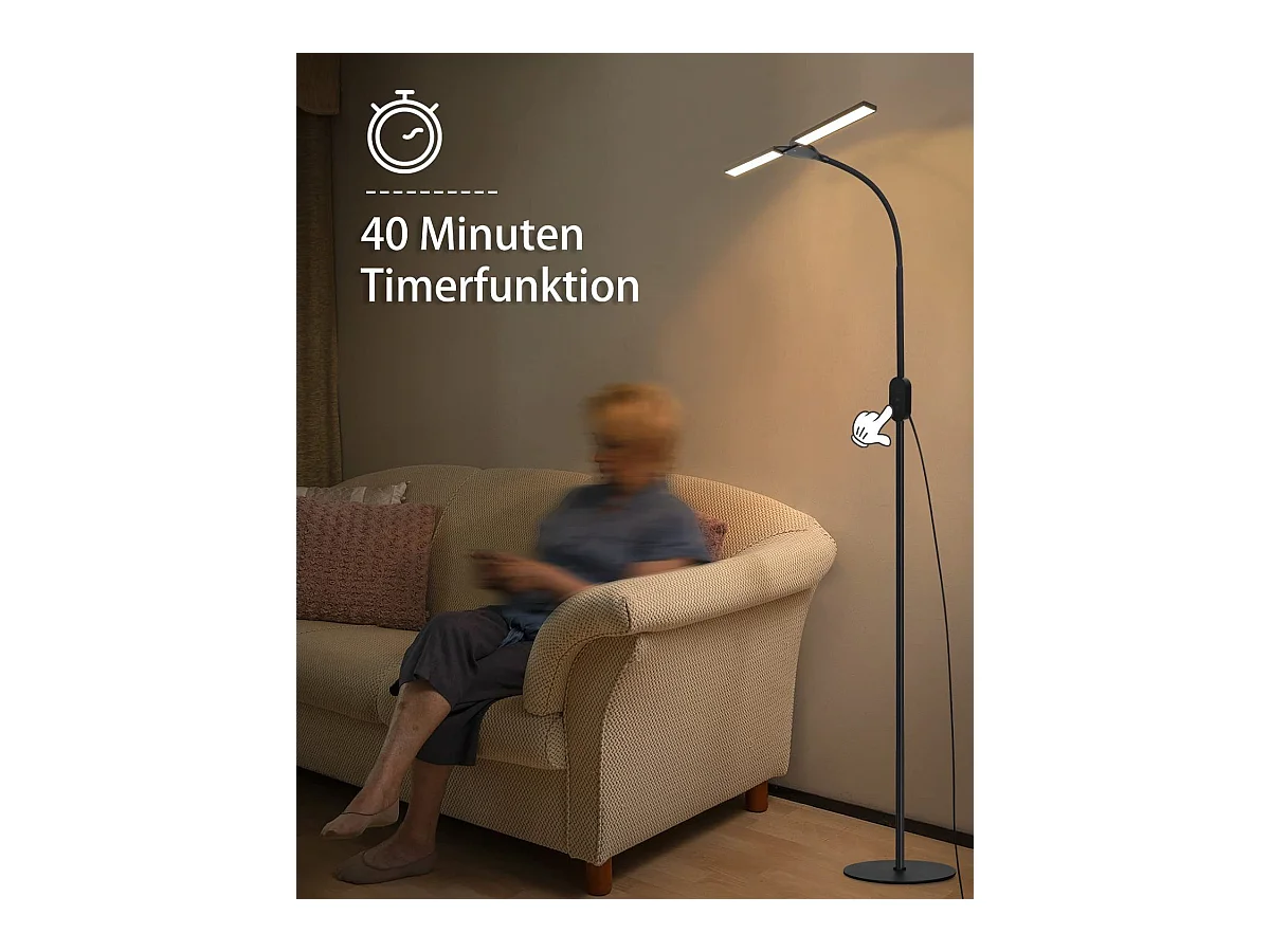 NETTLIFE Dimmbare LED - Lamp, Zwart Salonlamp 158 cm, moderne aanraakbare 9 W - Lamp met timer en herinneringsfunctie.