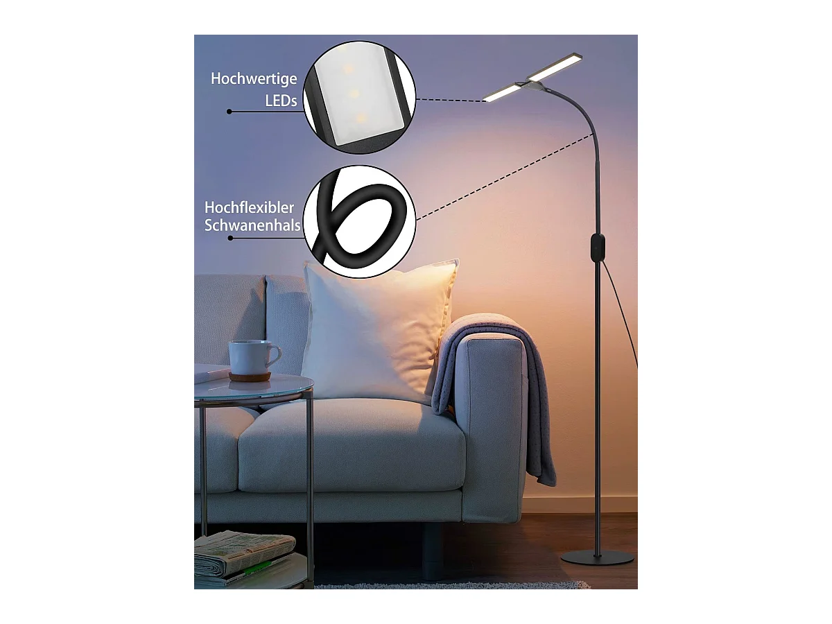 NETTLIFE Dimmbare LED - Lamp, Zwart Salonlamp 158 cm, moderne aanraakbare 9 W - Lamp met timer en herinneringsfunctie.