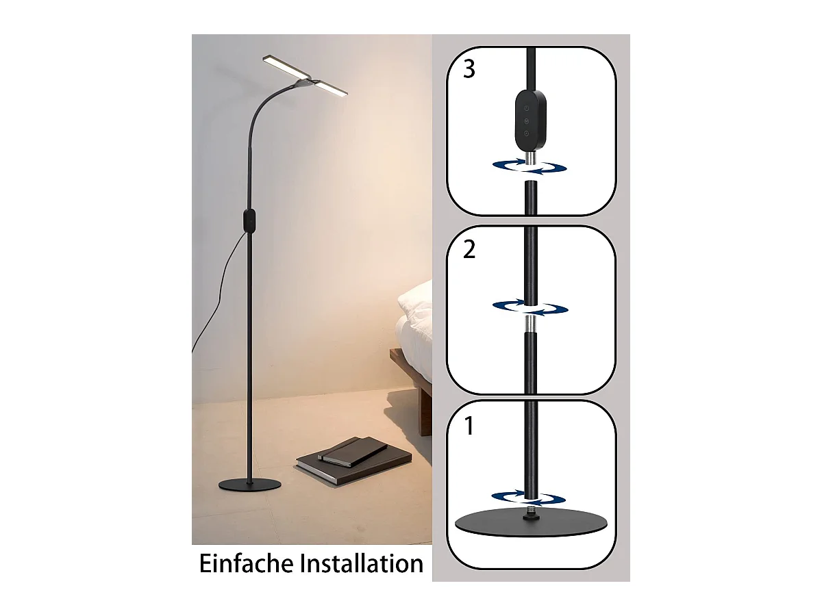 NETTLIFE Dimmbare LED - Lamp, Zwart Salonlamp 158 cm, moderne aanraakbare 9 W - Lamp met timer en herinneringsfunctie.