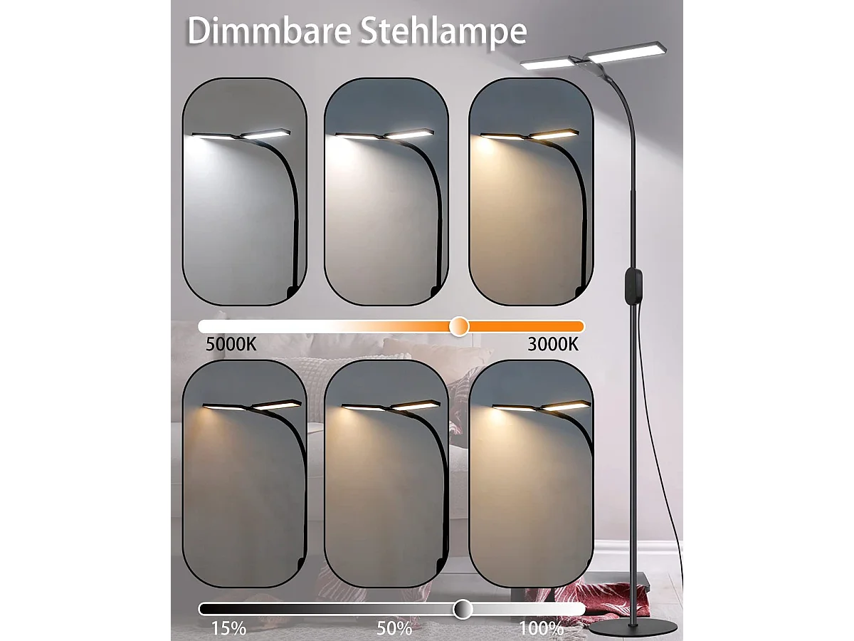 NETTLIFE Dimmbare LED - Lamp, Zwart Salonlamp 158 cm, moderne aanraakbare 9 W - Lamp met timer en herinneringsfunctie.