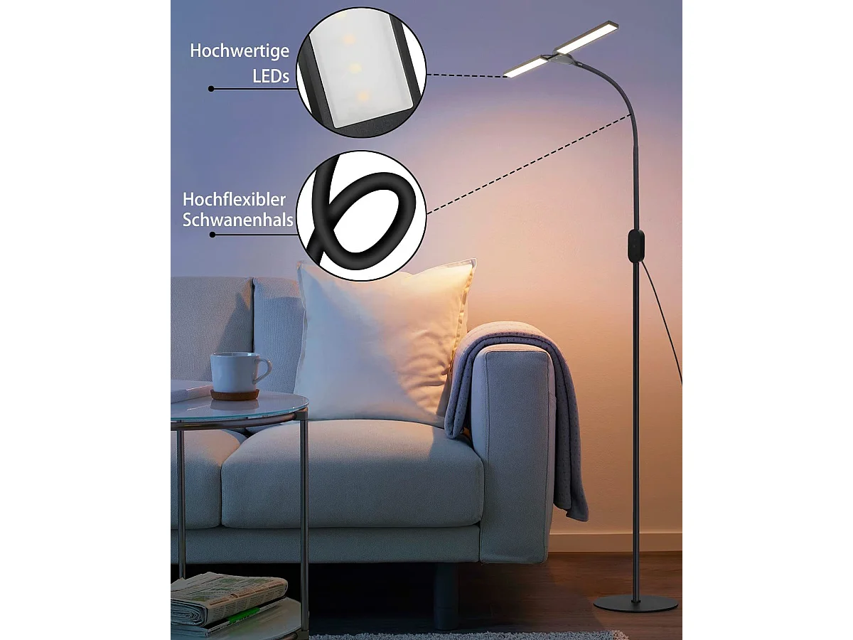 NETTLIFE Lámpara de pie LED regulable -  negra para salón 158 cm Lámpara de pie táctil moderna 9 W con temporizador y función de memoria