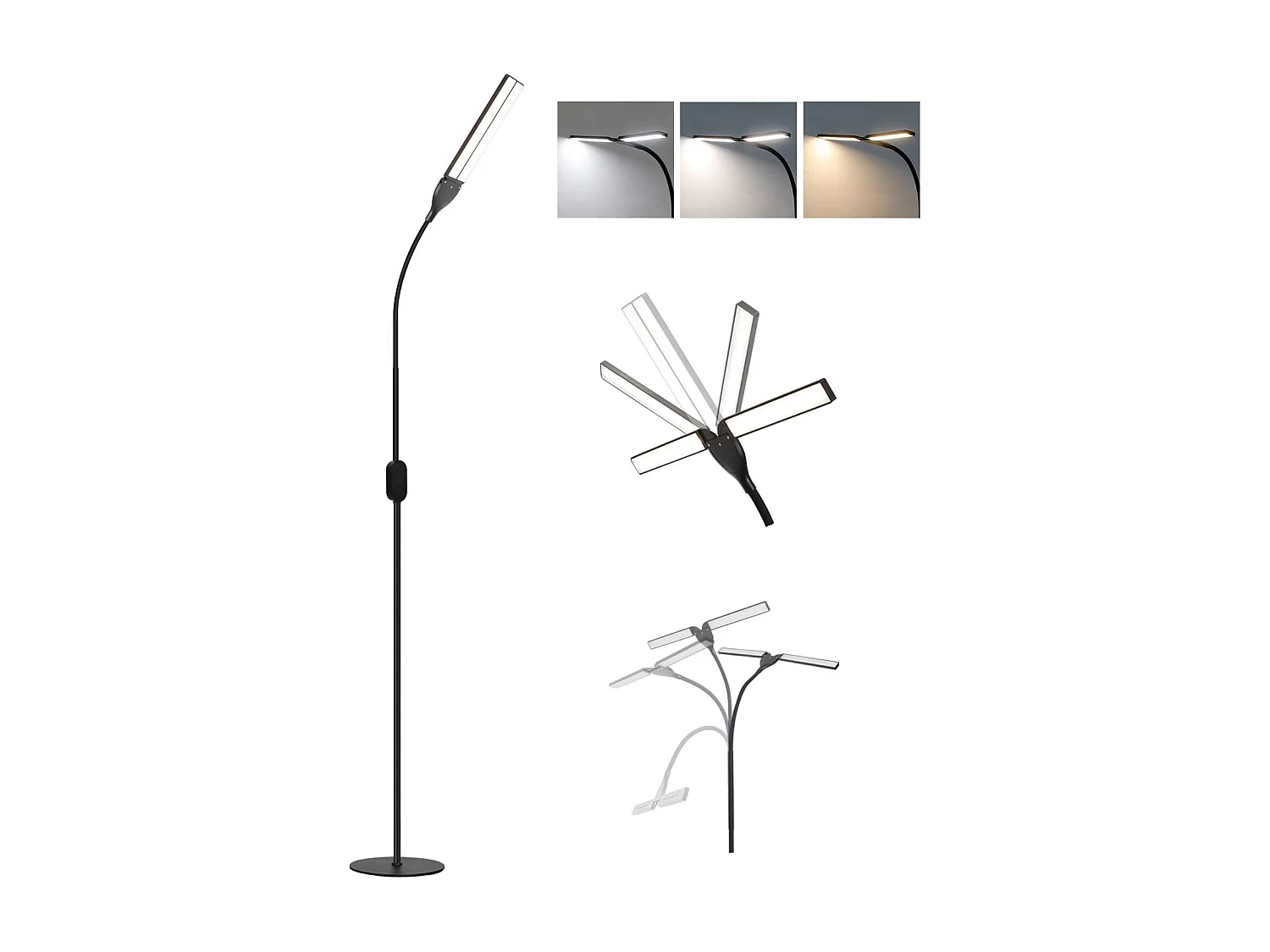 NETTLIFE Lampadaire LED  dimmable - Lampadaire de Salon Noir 158 cm Lampadaire Tactile Moderne 9 W avec minuterie et Fonction mémoire Lampadaire