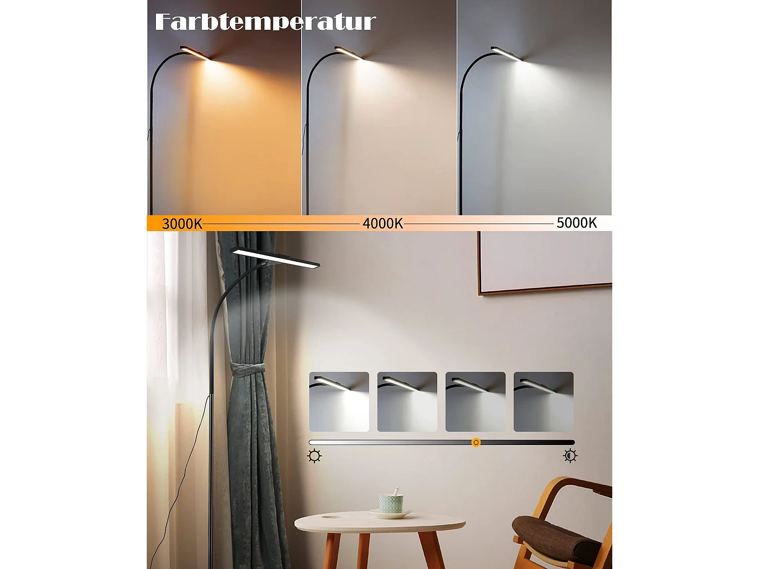 NETTLIFE Lampadaire LED Salon Dimmable Noir de lecture - Moderne Salon 10W Touch Lampe de bureau avec minuterie Lampe de lit Col de cygne réglable