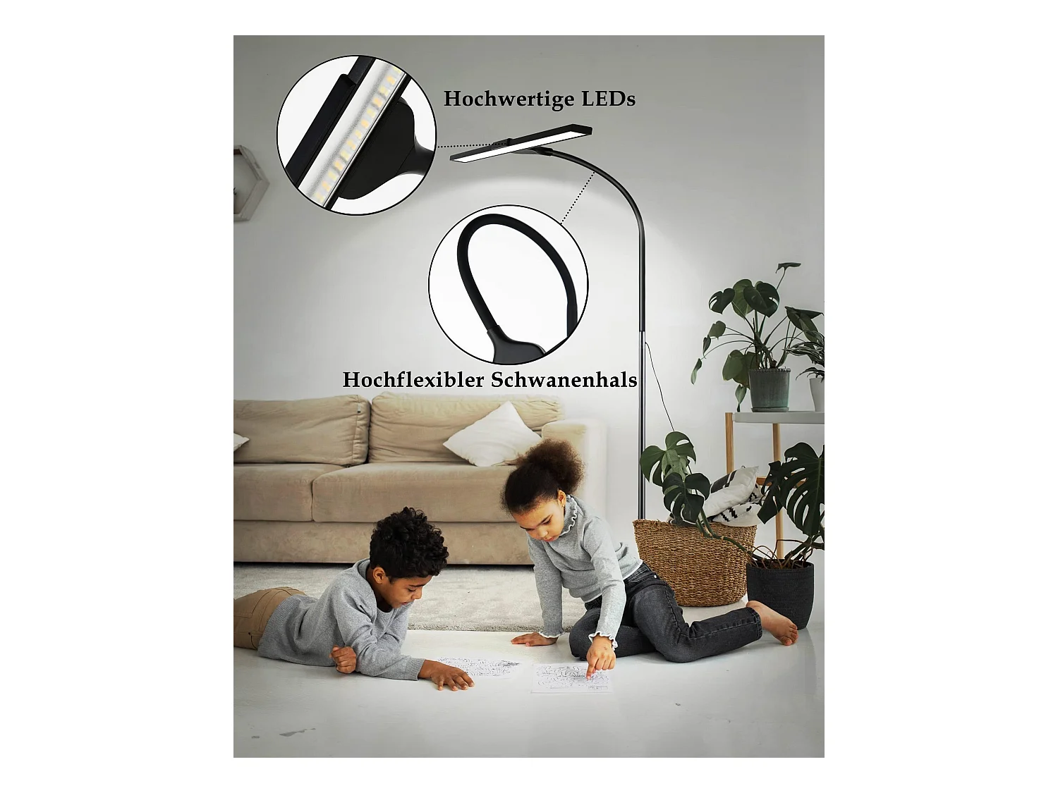 NETTLIFE Vloerlamp LED Zwart 156cm Touch Dimbaar  Staande Lampen met 360 ° Zwanenhals 10W Leeslamp 40min Timer en Geheugenfunctie voor Slaapkamer Woonkamer Studie