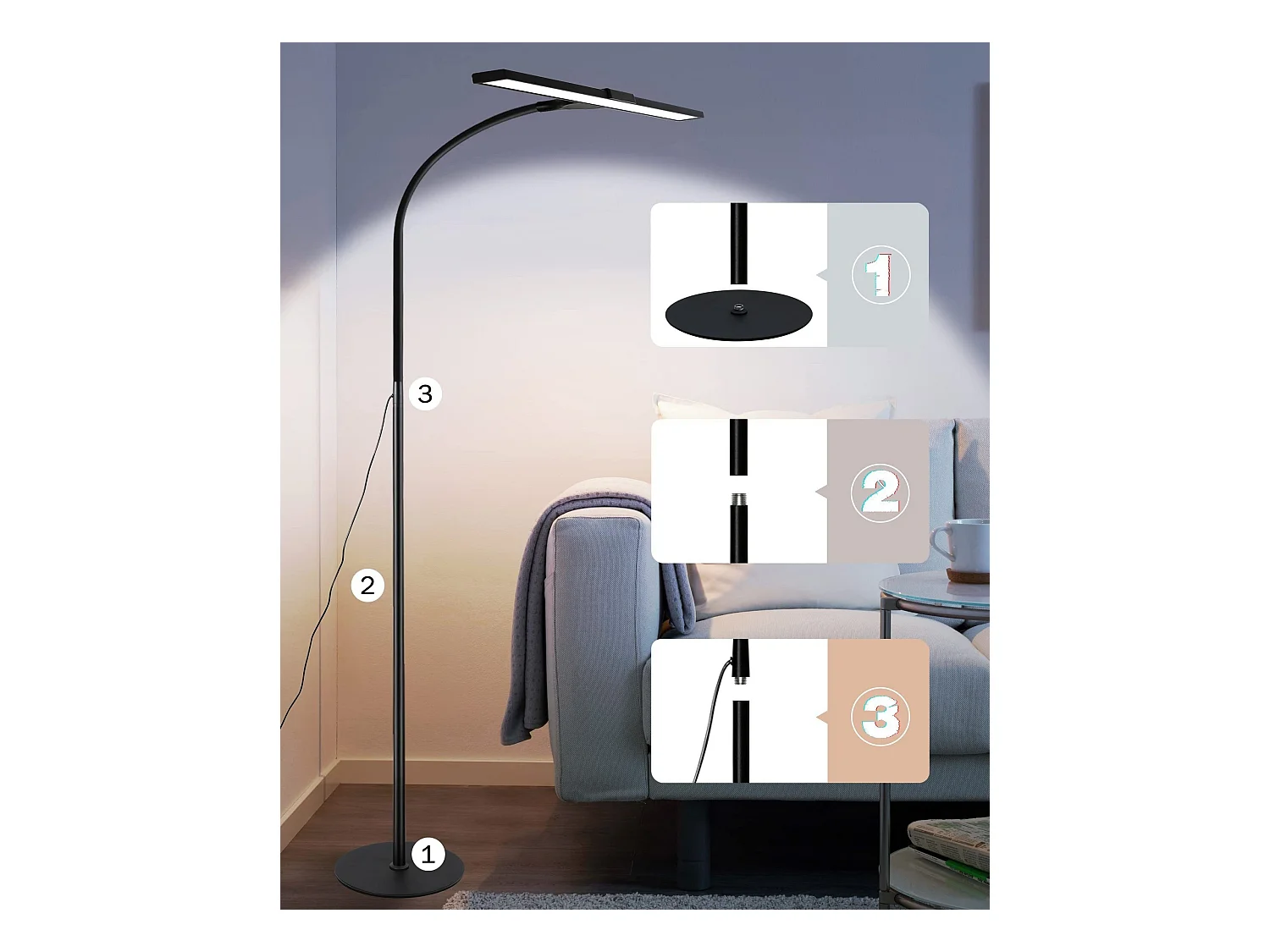 NETTLIFE Vloerlamp LED Zwart 156cm Touch Dimbaar  Staande Lampen met 360 ° Zwanenhals 10W Leeslamp 40min Timer en Geheugenfunctie voor Slaapkamer Woonkamer Studie