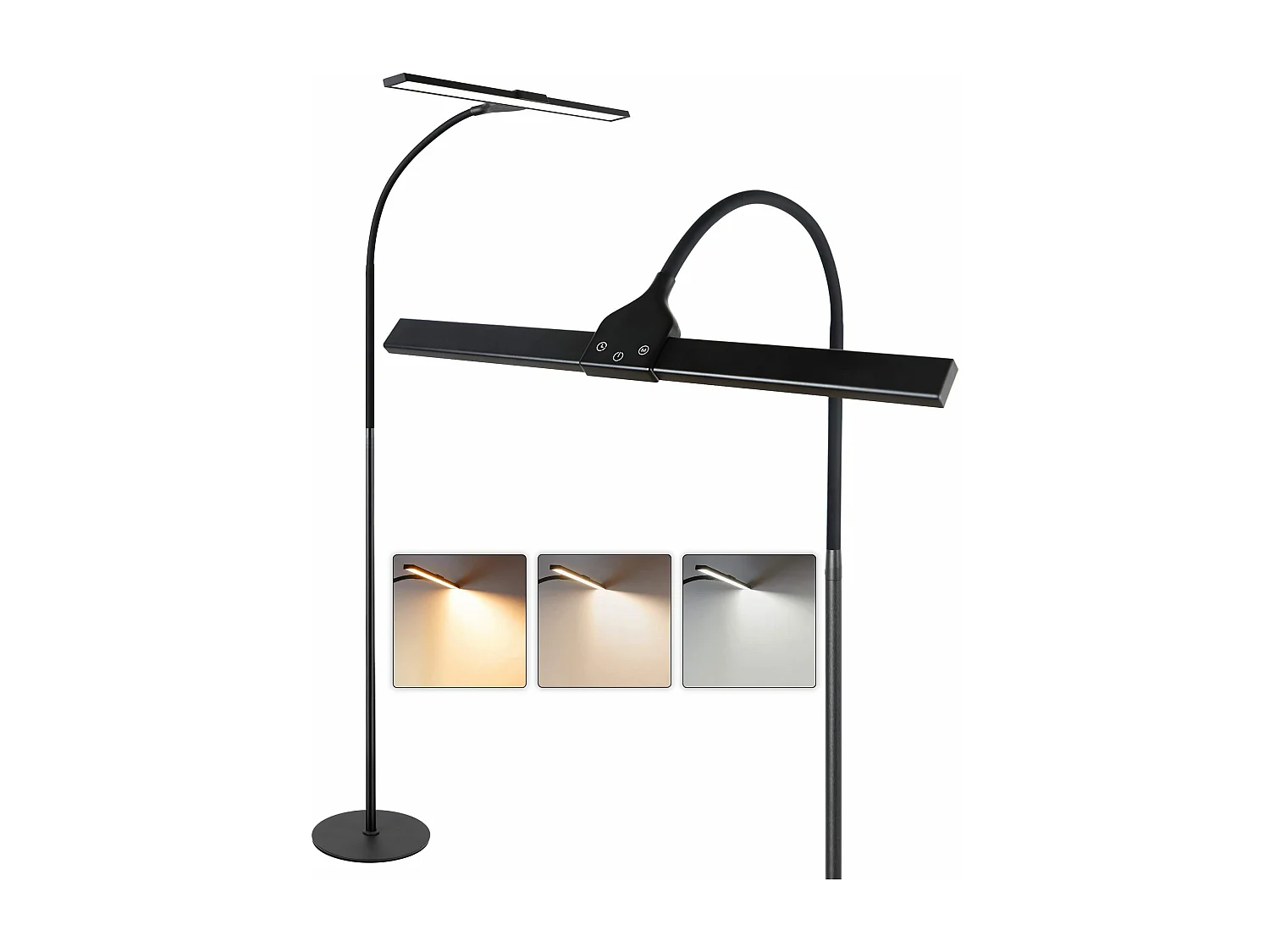 NETTLIFE Vloerlamp LED Zwart 156cm Touch Dimbaar  Staande Lampen met 360 ° Zwanenhals 10W Leeslamp 40min Timer en Geheugenfunctie voor Slaapkamer Woonkamer Studie