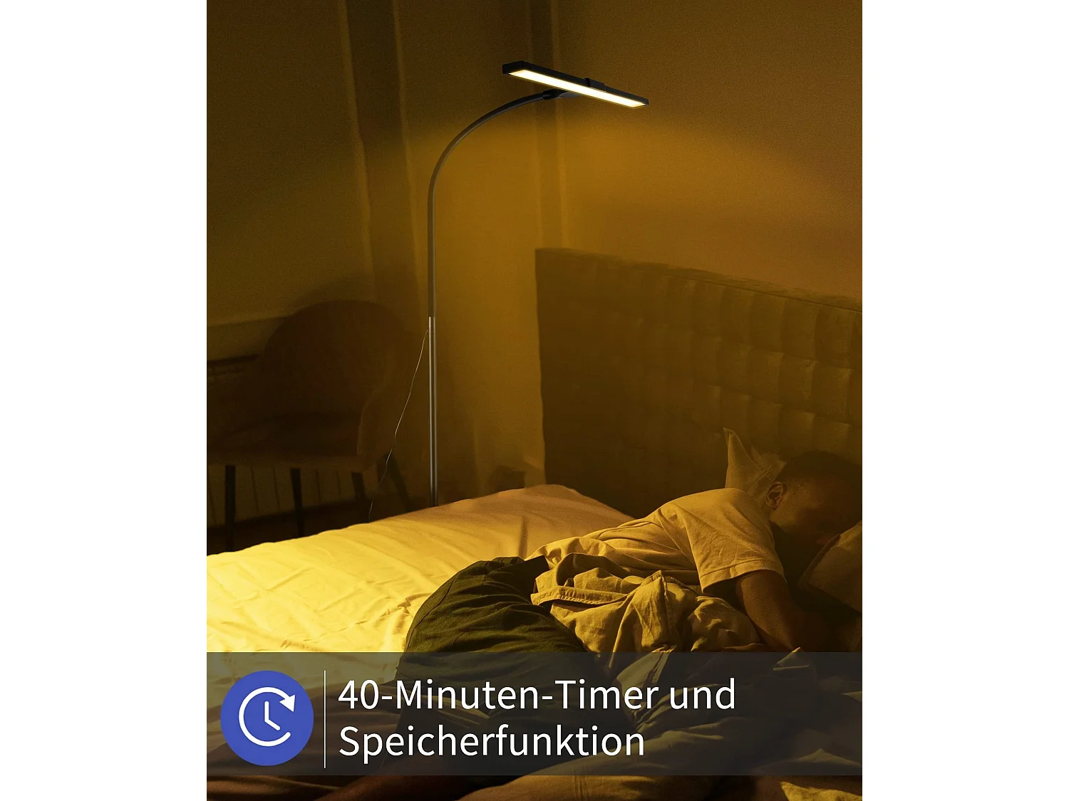 NETTLIFE Lampadaire LED Salon Dimmable Noir de lecture - Moderne Salon 10W Touch Lampe de bureau avec minuterie Lampe de lit Col de cygne réglable