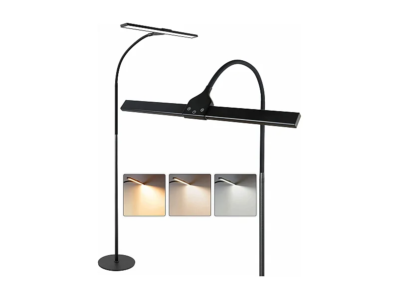 NETTLIFE Lampadaire LED Salon Dimmable Noir de lecture - Moderne Salon 10W Touch Lampe de bureau avec minuterie Lampe de lit Col de cygne réglable