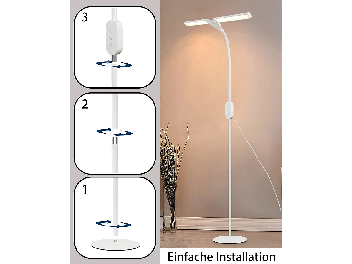 NETTLIFE Lampadaire LED Salon  dimmable- 158CM Moderne réglables Lampadaire tactile 9W avec minuterie & fonction mémoire