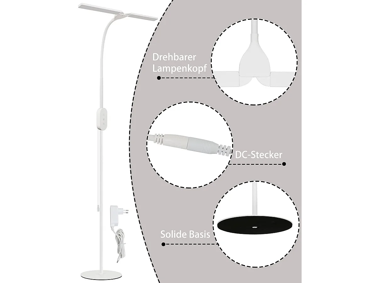 NETTLIFE Lamp voor de woonkamer, LED, dimbaar - 158 cm, moderne, verstelbaar, met tactiele bediening, 9W, met tijdsfunctie en geheugenfunctie.