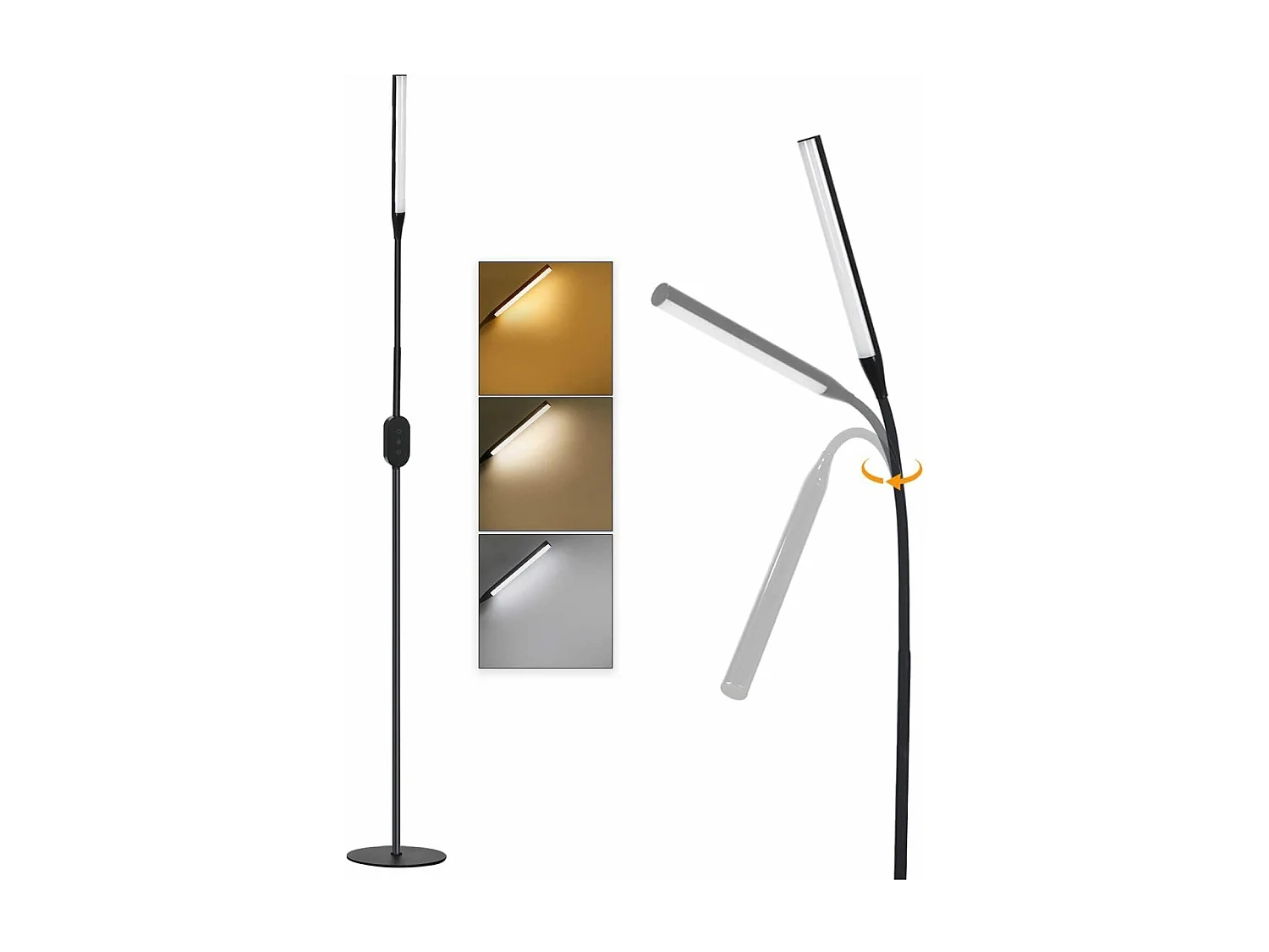 Lampadaire LED Dimmable Noir 178cm Touch Control Design Salon Avec Minuterie Fonction Mémoire