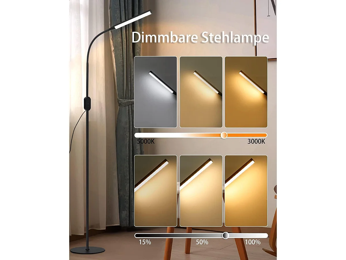 Lampadaire LED Dimmable Noir 178cm Touch Control Design Salon Avec Minuterie Fonction Mémoire
