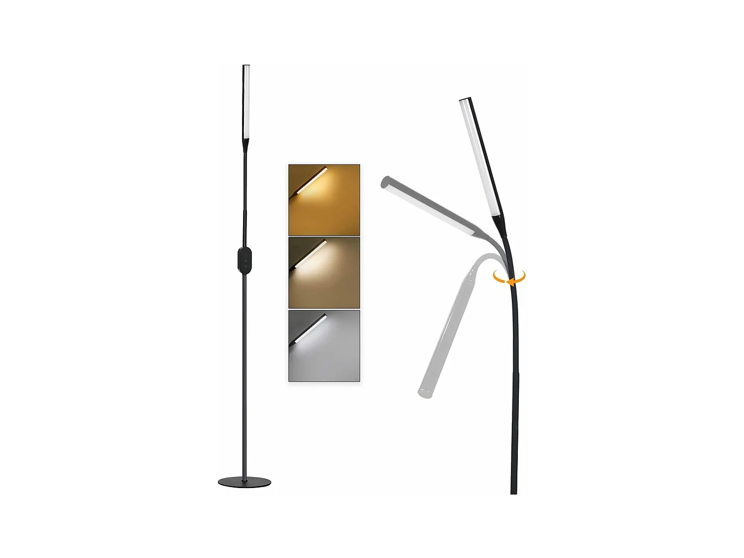 NETTLIFE Lampadaire LED dimmable Noir - 178CM Moderne Lampe sur pied Touch Control Design Salon avec minuterie et fonction mémoire Lampe de lit
