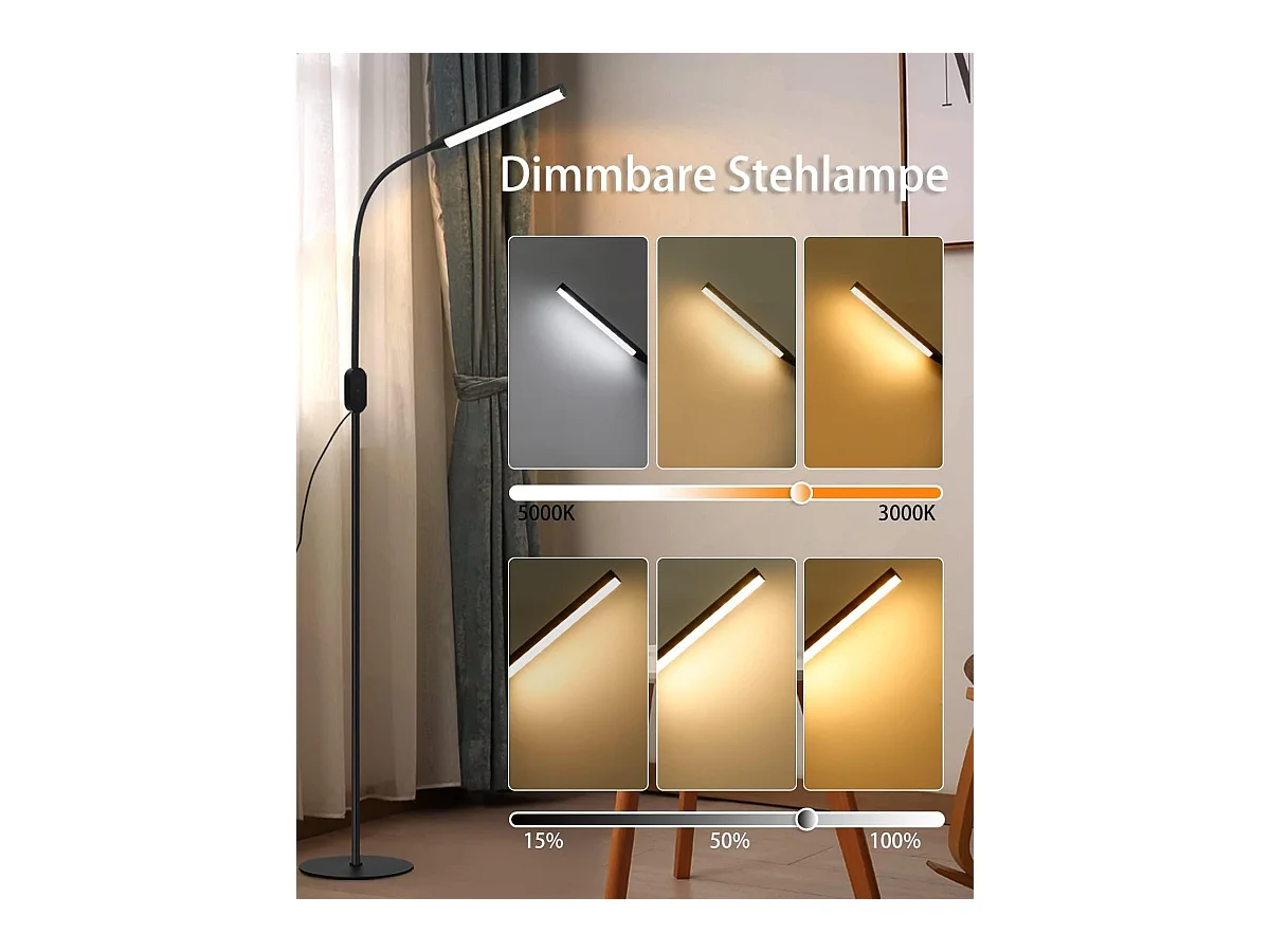 NETTLIFE LED Vloerlamp - zwart - modern - touch dimbaar - 9W - 178CM leeslamp - timer en geheugenfunctie - voor woonkamer slaapkamer kantoor