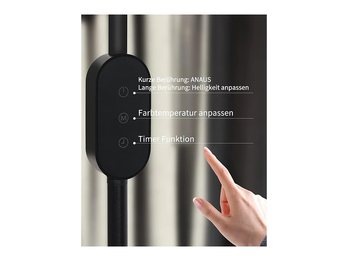 NETTLIFE LED Vloerlamp - zwart - modern - touch dimbaar - 9W - 178CM leeslamp - timer en geheugenfunctie - voor woonkamer slaapkamer kantoor