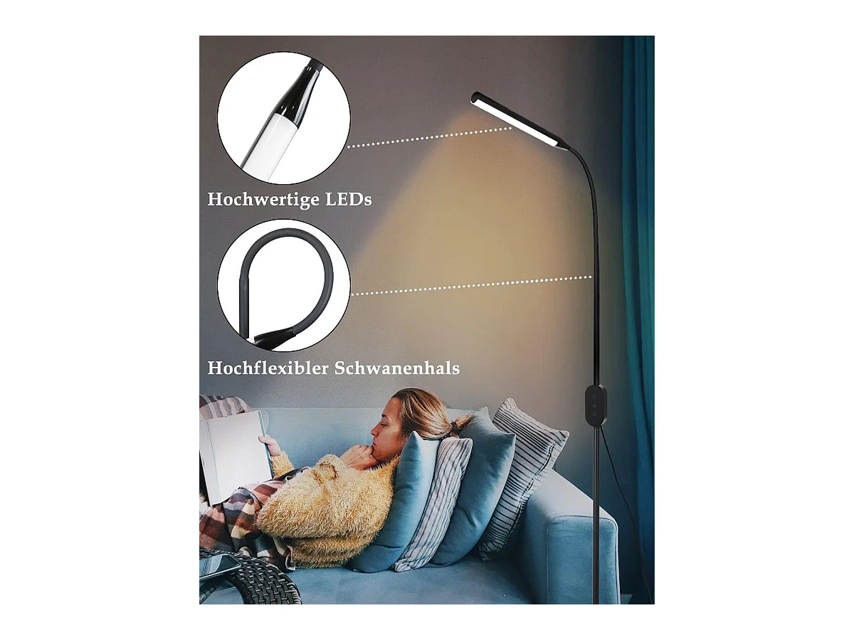 NETTLIFE LED Vloerlamp - zwart - modern - touch dimbaar - 9W - 178CM leeslamp - timer en geheugenfunctie - voor woonkamer slaapkamer kantoor