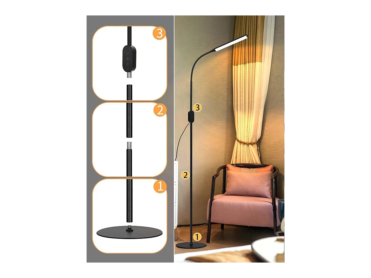 NETTLIFE LED Vloerlamp - zwart - modern - touch dimbaar - 9W - 178CM leeslamp - timer en geheugenfunctie - voor woonkamer slaapkamer kantoor