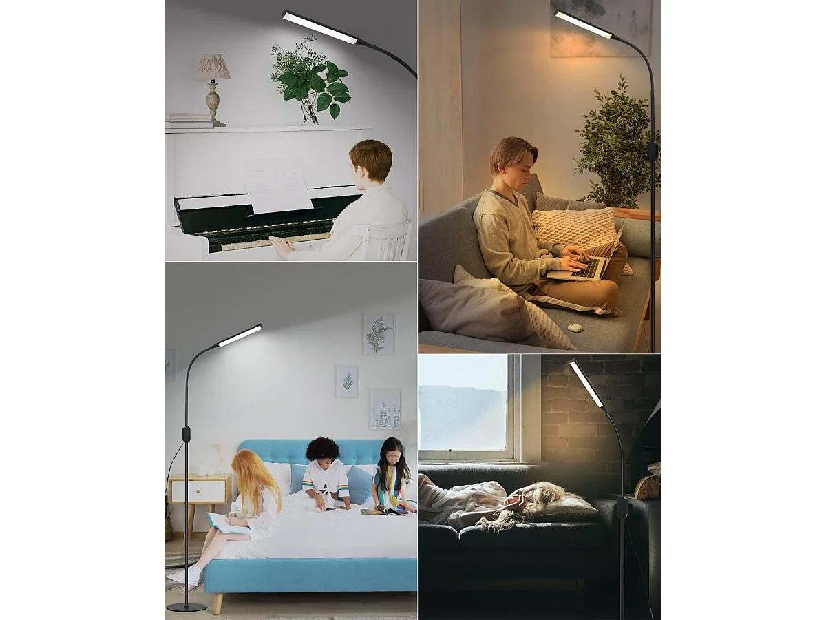 NETTLIFE Lampadaire LED dimmable Noir - 178CM Moderne Lampe sur pied Touch Control Design Salon avec minuterie et fonction mémoire Lampe de lit