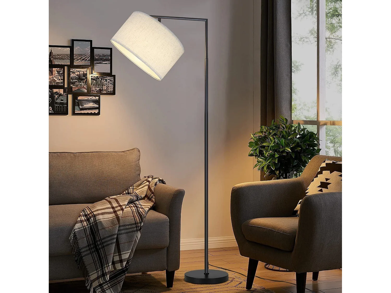 NETTLIFE Lámpara de pie E27 Lámpara de pie interruptor de pie 166cm pantalla de tela de diseño máx. 40W - sin bombilla