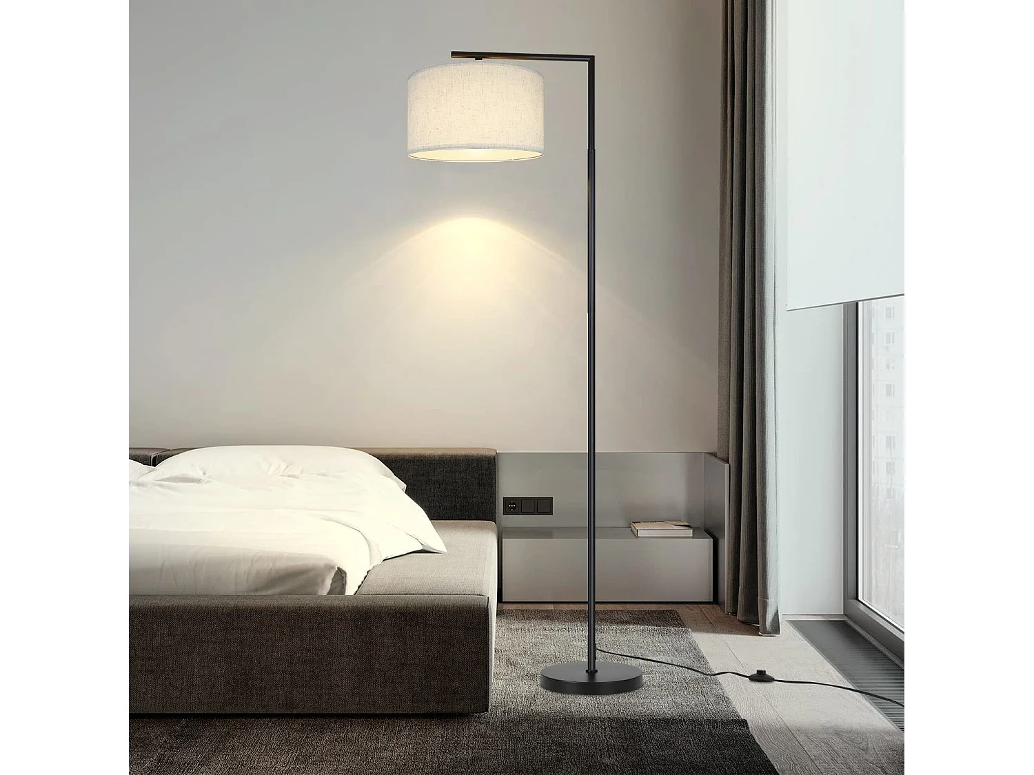 NETTLIFE Lámpara de pie E27 Lámpara de pie interruptor de pie 166cm pantalla de tela de diseño máx. 40W - sin bombilla