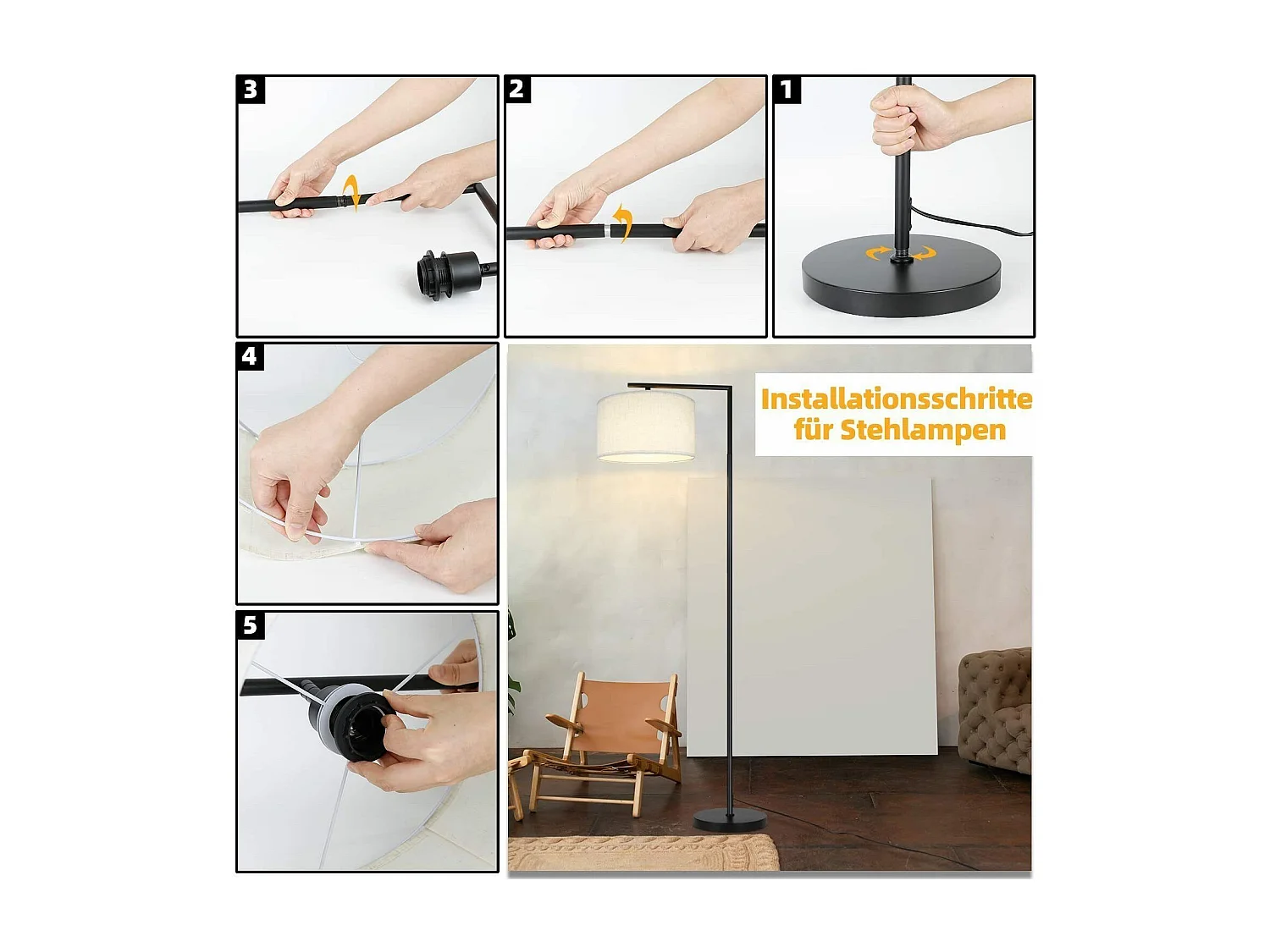 NETTLIFE Lámpara de pie E27 Lámpara de pie interruptor de pie 166cm pantalla de tela de diseño máx. 40W - sin bombilla