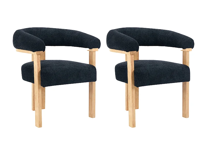 Lot de 2 chaises avec accoudoirs en tissu bouclette et bois d'hévéa naturel - Anthracite foncé - LIVELIA de Pascal MORABITO