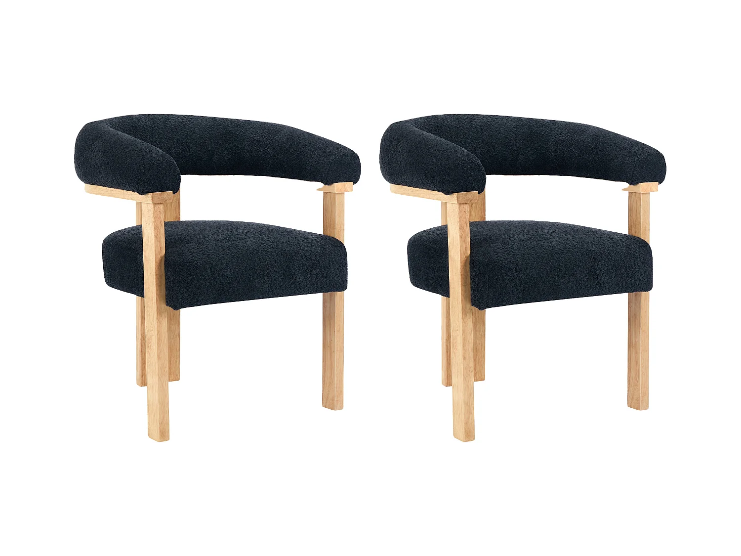 Sæt med 2 stole med armlæn i looped stof og naturgummitræ - Sort - LIVELIA fra Pascal MORABITO