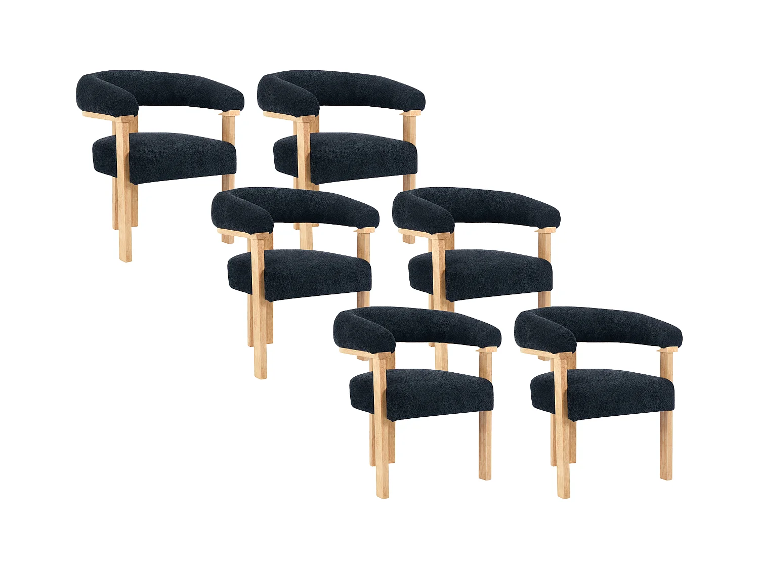 Stuhl mit Armlehnen 6er-Set - Bouclé-Stoff & Kautschukholz - Schwarz & Holzfarben - LIVELIA von Pascal MORABITO
